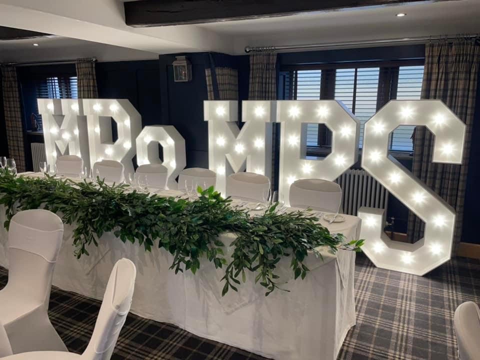 Light up MR & MRS letters hire in Burnley Hire in Chorley